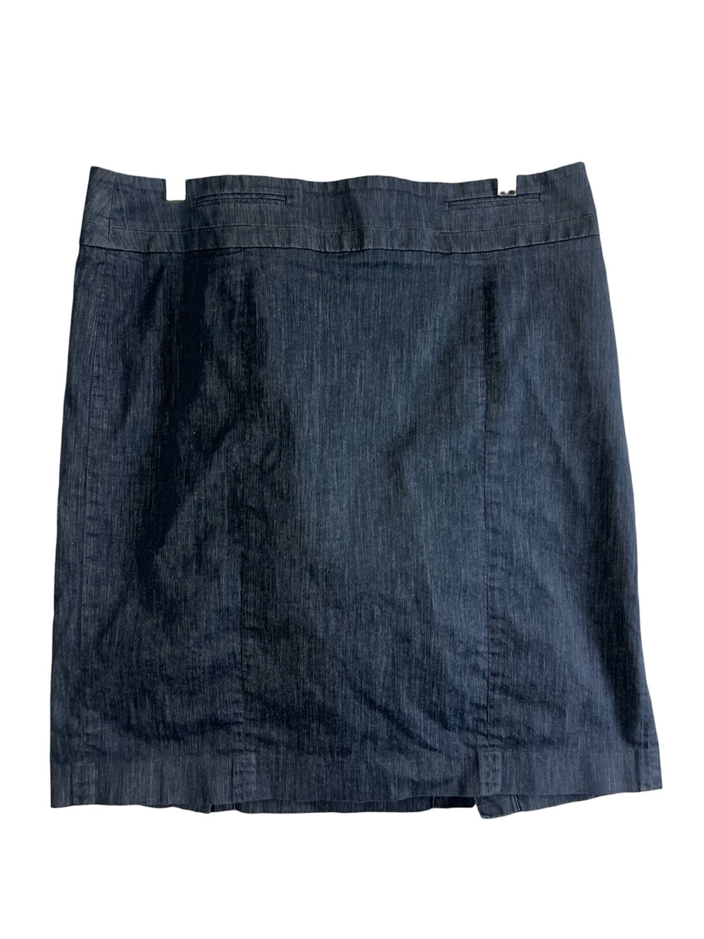 Loft Dark Wash Denim Pencil Skirt Size 14 Structured Panel Mini Midi